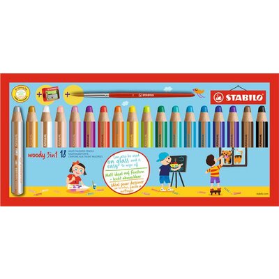 Színes ceruza készlet, kerek, vastag, STABILO "Woody 3 in 1", 18 különböző szín+, (12 db)