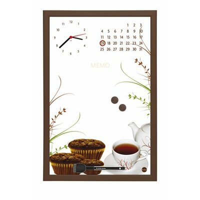 Üzenőtábla órával és naptárral, 30x45 cm, barna keret