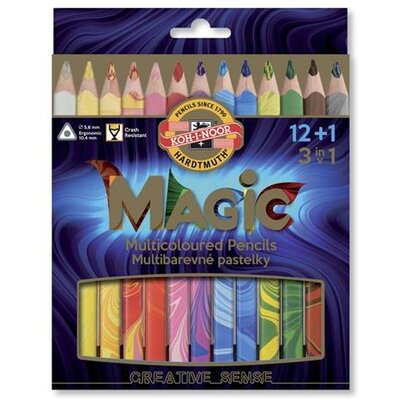 Színes ceruza készlet, háromszögletű, KOH-I-NOOR "Magic 3408", 12+1 különböző szín, (13 db)