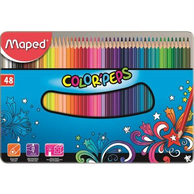 Színes ceruza készlet, háromszögletű, fém doboz, MAPED "Color'Peps", 48 különböző szín, (48 db)