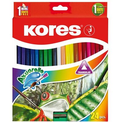 Akvarell ceruza készlet, hegyezővel, ecsettel, KORES, 24 különböző szín, (24 db)