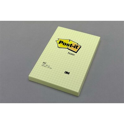 Öntapadó jegyzettömb, 102x152 mm, 100 lap, kockás, 3M POSTIT, sárga, (100 lap)