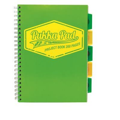 Spirálfüzet, A4, kockás, 100 lap, PUKKA PAD "Neon project book", zöld