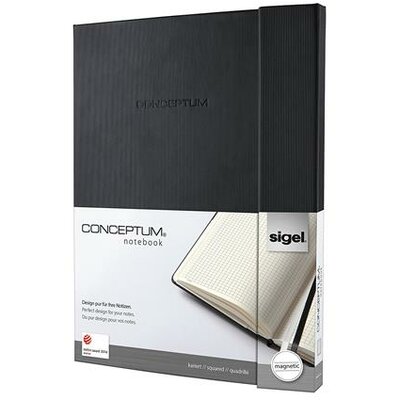 Jegyzetfüzet, exkluzív, A4+, kockás, 194 oldal, mágneses záródású, keményfedeles, SIGEL "Conceptum", fekete