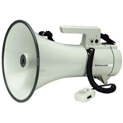 Megafon, hordpánttal, beépített hangokkal, kézi mikrofonnal, Monacor TM-35