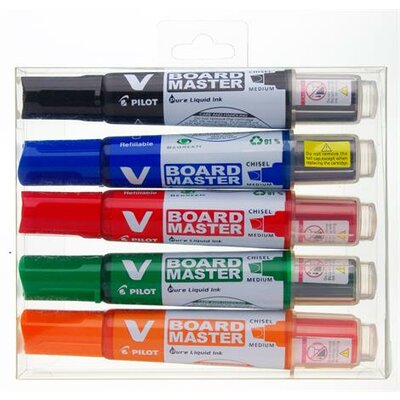 Táblamarker készlet, 2,3 mm, kúpos, PILOT "V-Board Master", 5 különböző szín, (5 db)