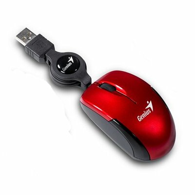 Egér, vezetékes, optikai, kisméret, USB, GENIUS "Micro Traveler", piros