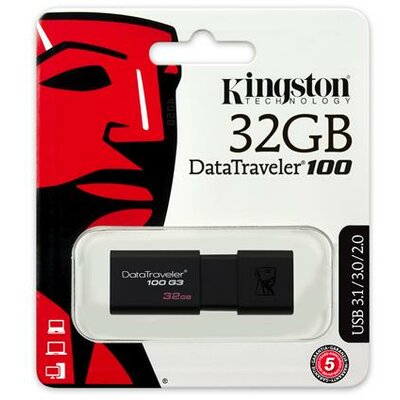 Pendrive, 32GB, USB 3.0, KINGSTON "DT100 G3", fekete