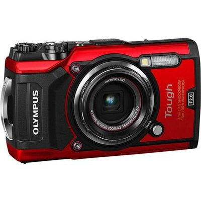 Fényképezőgép, szabadtéri sportokhoz, 12 MP, 4x zoom, OLYMPUS "TG-5", piros
