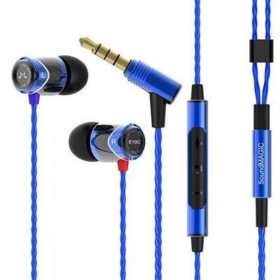 Fülhallgató, mikrofon, hangerőszabályzó, fém, SOUNDMAGIC "E10C", kék-fekete
