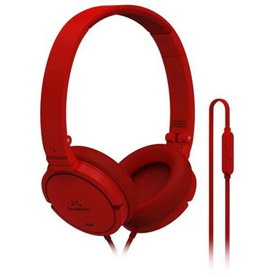 Fejhallgató, vezetékes, beépített mikrofonnal, 3,5 mm jack, SOUNDMAGIC "P21S", piros
