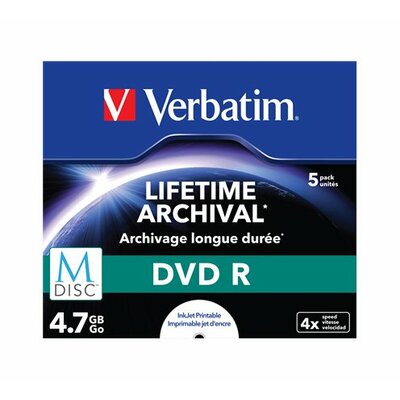 DVD R lemez, archiváló, nyomtatható, M-DISC, 4,7 GB, 4x, normál tok, VERBATIM