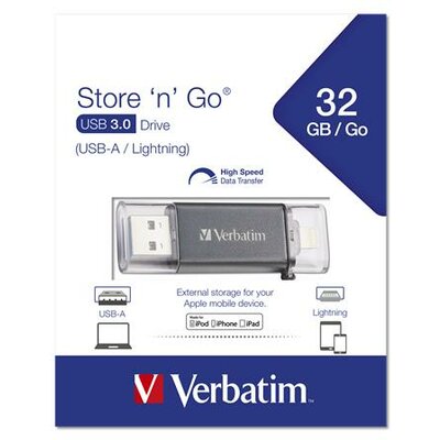 Pendrive, 32GB, USB 3.0, Lightning csatlakozó, VERBATIM "Lightning" grafit szürke