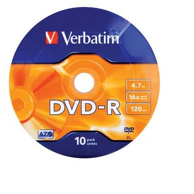 DVD-R lemez, 4,7GB, 16x, zsugor csomaglás, VERBATIM, (10 db)