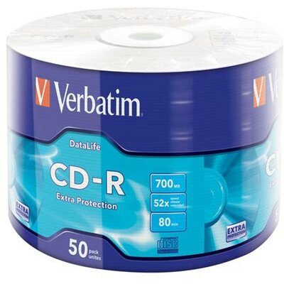 CD-R lemez, 700MB, 52x, zsugor csomagolás, VERBATIM "DataLife", (50 db)