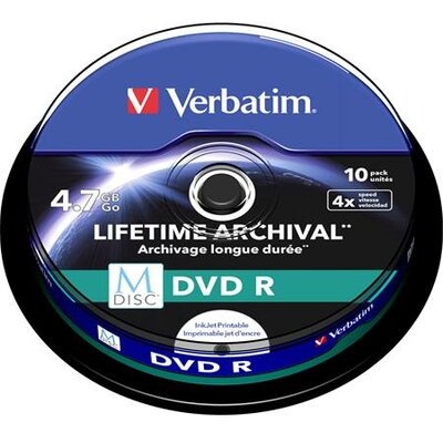 DVD-R lemez, archiváló, nyomtatható, M-DISC, 4,7GB, 4x, VERBATIM, (10 db)