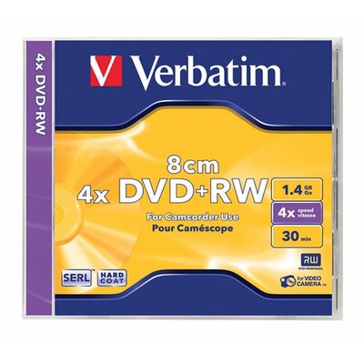 DVD+RW mini lemez, 8 cm, újraírható, 1,4GB, 4x, normál tok, VERBATIM