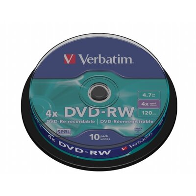 DVD-RW lemez, újraírható, 4,7GB, 4x, hengeren, VERBATIM, (10 db)