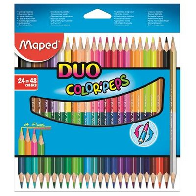 Színes ceruza készlet, háromszögletű, kétvégű, MAPED "Color'Peps Duo", 48 különböző szín, (24 db)