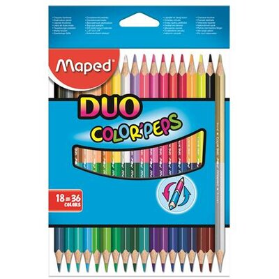 Színes ceruza készlet, háromszögletű, kétvégű, MAPED "Color'Peps Duo", 36 különböző szín, (18 db)