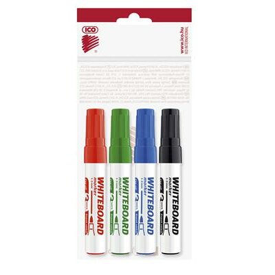 Tábla- és flipchart marker készlet, 1-3 mm, kúpos, ICO "Plan", 4 különböző szín, (4 db)