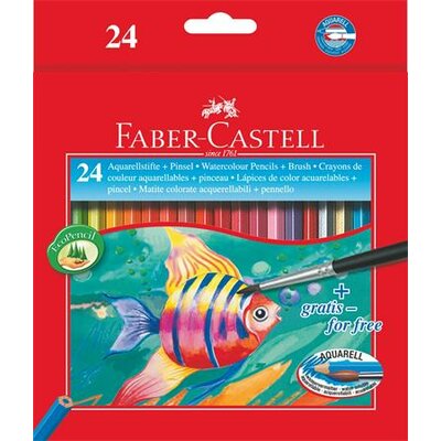 Aquarell színes ceruza készlet, hatszögletű, ecsettel, FABER-CASTELL, 24 különböző szín, (25 db)