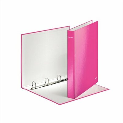 Gyűrűs könyv, 4 gyűrű, D alakú, 40 mm, A4 Maxi, karton, lakkfényű, LEITZ "Wow", rózsaszín