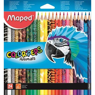 Színes ceruza készlet, háromszögletű, MAPED "Color'Peps Animal", 24 különböző szín, (24 db)