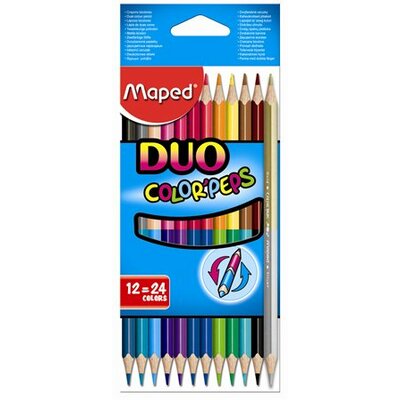 Színes ceruza készlet, kétvégű, háromszögletű, MAPED "Color'Peps Duo", 24 különböző szín, (12 db)