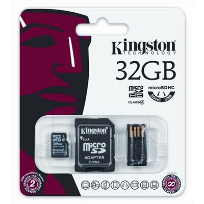 Memóriakártya, microSDHC, 32GB, C4, 4 MB/s, SD+USB adapter, KINGSTON