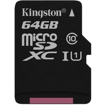 Memóriakártya, microSDXC, 64GB, C10/U1, 80/10 MB/s, KINGSTON "Canvas Select"