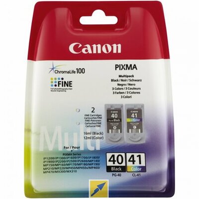 PG-40/CL-41 Tintapatron multipack Pixma iP1300, 1600, 1700 nyomtatókhoz, CANON fekete,színes 16ml+12ml, (2 db)