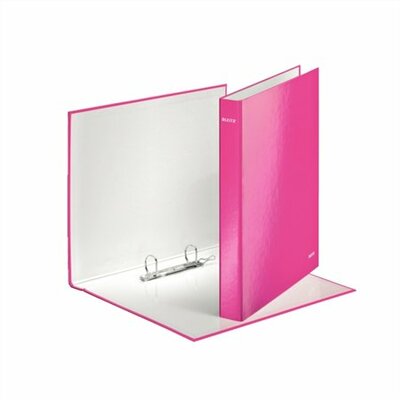 Gyűrűs könyv, 2 gyűrű, D alakú, 40 mm, A4 Maxi, karton, lakkfényű, LEITZ "Wow", rózsaszín