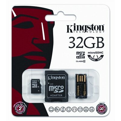 Memóriakártya, microSDHC, 32GB, C10, 10 MB/s, SD+USB adapter, KINGSTON
