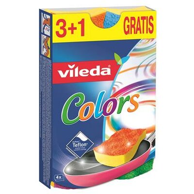Mosogatószivacs, 3+1 db, VILEDA "Pure Active Colors", (4 db)