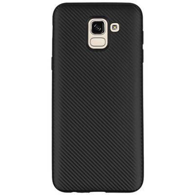 Hátlapvédő telefontok gumi / szilikon (karbon minta) Fekete [Samsung Galaxy J6 (2018) J600F]