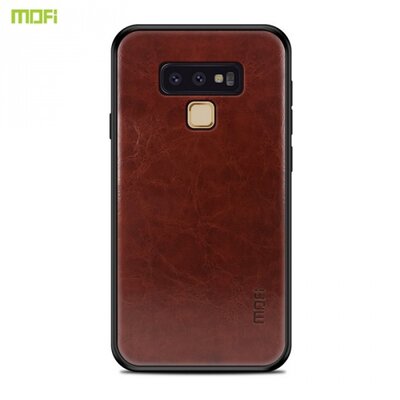 MOFI műanyag hátlapvédő telefontok (szilikon keret, bőr hátlap) SötétBarna [Samsung Galaxy Note 9 (SM-N960F)]