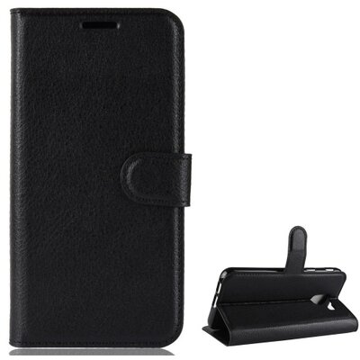 Telefontok álló, bőr hatású (flip, oldalra nyíló, asztali tartó funkció, prémium) Fekete [Samsung Galaxy J6 (2018) J600F]