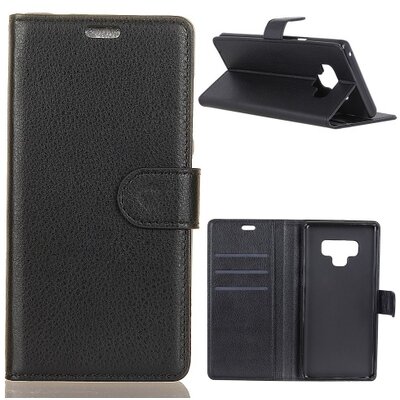 Telefontok álló, bőr hatású (flip, oldalra nyíló, asztali tartó funkció, prémium) Fekete [Samsung Galaxy Note 9 (SM-N960F)]