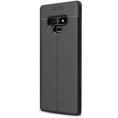 Hátlapvédő telefontok gumi / szilikon (bőrhatás, varrás minta) Fekete [Samsung Galaxy Note 9 (SM-N960F)]