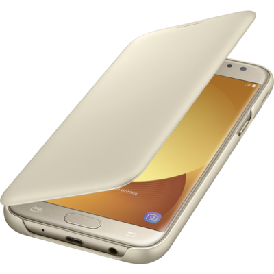 Samsung EF-WJ530CFE Műanyag telefontok (aktív flip, oldalra nyíló, bankkártya tartó), Arany [Samsung Galaxy J5 (2017) (SM-J530)]