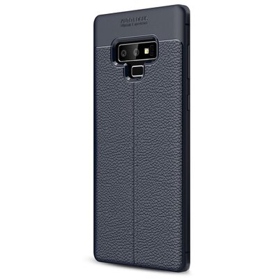 Hátlapvédő telefontok gumi / szilikon (bőrhatás, varrás minta) SötétKék [Samsung Galaxy Note 9 (SM-N960F)]
