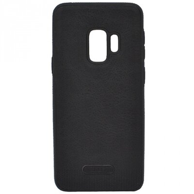 Hátlapvédő telefontok gumi / szilikon (ultravékony, közepesen ütésálló, bőrhatás) Fekete [Samsung Galaxy S9 (SM-G960)]