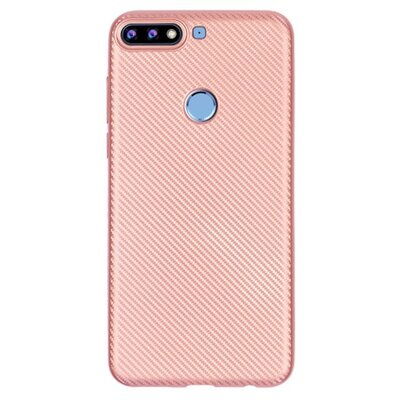 Hátlapvédő telefontok gumi / szilikon (karbon minta) RoseGold [Huawei Y7 Prime 2018 (Y7 2018)]