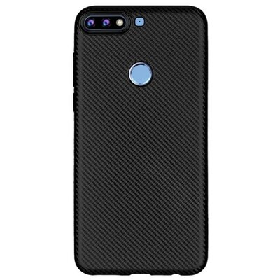 Hátlapvédő telefontok gumi / szilikon (karbon minta) Fekete [Huawei Y7 Prime 2018 (Y7 2018)]