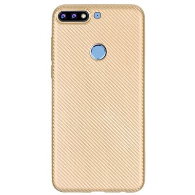 Hátlapvédő telefontok gumi / szilikon (karbon minta) Arany [Huawei Y7 Prime 2018 (Y7 2018)]