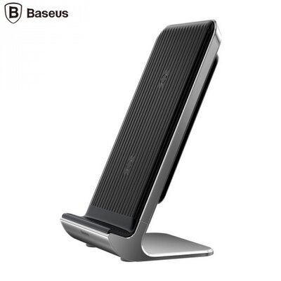 Baseus BSWC-P09 BASEUS hálózati töltő állomás (vezeték nélküli töltés, QI Wireless, 10W, beépített ventillátor, microUSB kábel) FEKETE [Alcatel 3 (OT-5052), Apple iPhone 8 4.7, Apple iPhone 8 Plus 5.5]