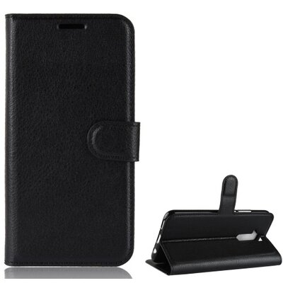 Telefontok álló, bőr hatású (flip, oldalra nyíló, asztali tartó funkció) Fekete [Huawei Mate 20 Lite]
