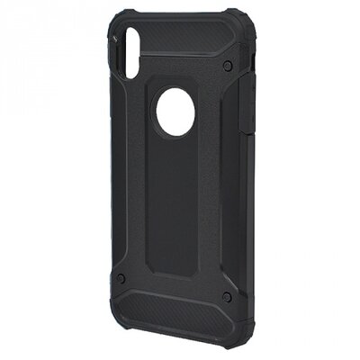 Defender műanyag hátlapvédő telefontok (közepesen ütésálló, gumi / szilikon belső, fémhatás) Fekete [Apple iPhone XS Max 6.5]
