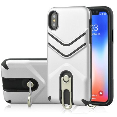 Defender műanyag hátlapvédő telefontok (közepesen ütésálló, gumírozott, fém kitámasztó) Fehér [Apple iPhone XR 6.1]